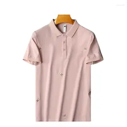 Men's Polos 2024Printed Fashion Casual Lapel Summer Dress Embroidered Mercerized Pearl Cotton Short-sleeved POLO Shirt Men