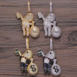 Small Size High Quality Brass CZ stones Cartoon Men Money Bag Necklace Hip hop pendant Jewellery Bling Bling Iced Out CN199 Y1220217t