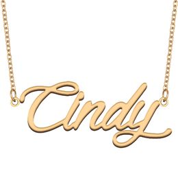 Cindy Name Necklace Gold Custom Nameplate Pendant for Women Girls Birthday Gift Kids Best Friends Jewelry 18k Gold Plated Stainless Steel