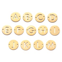 Necklaces 26pcs/lot Stainless Steel 12mm Gold Colour Alphabet Form Az Diy Initials Charms Connectors Two Holes for Jewellery Making