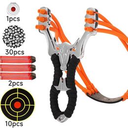 Hunting Slingshots Metal Slingshot Outdoor High Precision Traditional Card Ball Catapult Hunting Rubber Band Strong Big Power Precision Slingsshot YQ240226