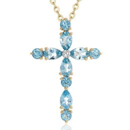 Necklaces Aquamarine gemstones cross pendant necklace for women blue crystal 18k gold Colour chain choker Jewellery bijoux luxury accessory