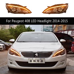 Car Styling DRL Daytime Running Light Streamer Turn Signal Indicator For Peugeot 408 LED Headlight Assembly 14-15 Auto Parts Front Lamp