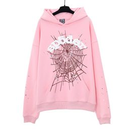 Spring and Autumn Web Foam Printed Pure Cotton Looped Hoodies for Men Women