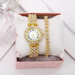 Relógios de pulso 2024 moda romana modelada diamante incrustado relógio feminino pulseira de quartzo reloj de mujer