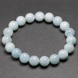 Bangles Natural Aquamarine Bracelet Single Circle Bracelet Men Women Jewellery 6 8 10mm Beads Romantic Casual Gemstone Yoga Bracelet