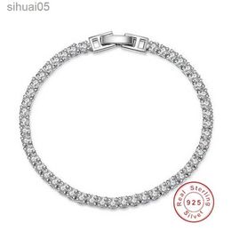 Beaded Womens Silver Color Bracelet Luxury Round White Zirconia Diamond Bracelets 17cm For Women Wholesale Wedding Jewelry SL016 YQ240226