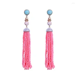 Dangle Earrings Pink/Blue/White Long Beads Fringe Tassel Fashion Bohemian Jewellery Ear Piercing Women Chunky Statement