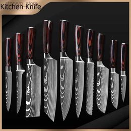 Kitchen Knives kitchen knives 1-10pcs 7CR17 High Carbon Stainless Steel Damascus Drawing Cleaver Set Slicer Santoku Chef knife Cooking Cutter Q240226