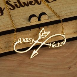 Necklaces Custom Two Name Necklace Gold Colour Stainless Steel Arrow Pendant Women's Stainless Steel Personalised Nameplate Jewellery