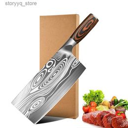 Kitchen Knives Stainless Steel 8 Inch Kitchen Knife Heavy Duty Laser Stripe Meat Cleaver Chopper Butcher Knife for Home Kitchen and Restaurant Q240226