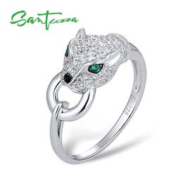 SANTUZZA Silver Ring For Women Pure 925 Sterling Leopard Panther Cubic Zirconia s Party Trendy Fine Jewelry 211217266l