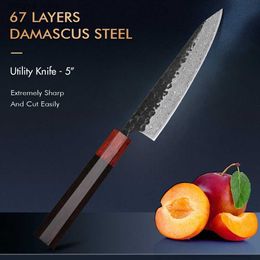 Kitchen Knives TURWHO 5 Inch Utility Knife 67 Layers Damascus Steel Chef Knives Peeling Fruit Cutting Meat Practical Kitchen Cooking Knife Q240226