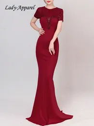 Party Dresses Lady-Apparel Women's Sparkly Diamond Fishtail Dress Fashion Short-sleeved Evening Gown Elegant Floor-length For Banquet