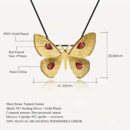 Necklaces GEM'S BALLET Handmade 925 Sterling Silver Goldplated Butterfly Brooch 1.52Ct Natural Garnet Pendant for Women Fine Jewellery