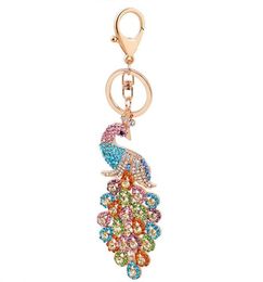 10pcsLot Women Peacock Keychain Bling Rhinestone Key Chain Elegant Colourful Peacock Animal Key Ring Bag Pendant Charm Keyring9688706