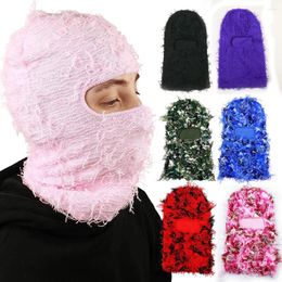 Berets Balaclava Distressed Knitted Full Face Ski Mask Winter Windproof Neck Warmer For Men Women One Size