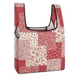 Shopping Bags Customised Printed Collapsible Double Strap Handbag Red Fragmented Flowers Tote Casual Woman Grocery Bag Custom Pattern