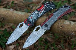 A2298 BK Folding Knife 3Cr13Mov 3D Pattern Drop Point Blade Steel Handle Outdoor Camping Hiking Fishing EDC Pocket Knives