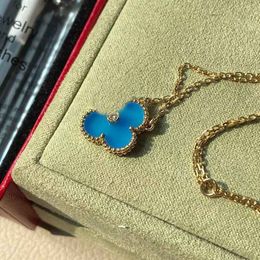 2024 Luxury quality Flower shape pendant necklace with Blue stone and diamond in two Colours plated have stamp box PS3552