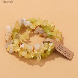 Beaded Natural Citrine Yellow Aventurine Crystal Bracelet 3Pcs/Set Irregular Chip Beads Bracelet for Women Men Elastic Bracelet Jewelry YQ240226