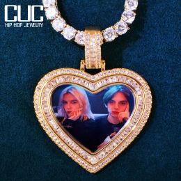 Necklaces CUC Custom Heart Love Shape Photo Pendant for Men Women AAA Cubic Zirconia Make Memory Picture Necklace Chain Hip Hop Jewellery