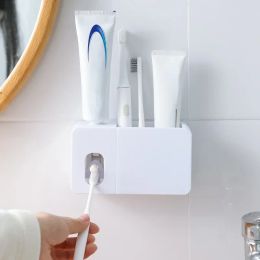 Holders 2 In 1 Automatic Toothpaste Dispenser With Toothbrush Holder Wall Mount Tooth Paste Squeezer Bath Organizer Bathroom Accessories