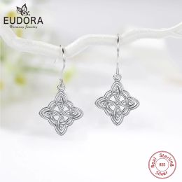 Earrings Eudora 925 Sterling Silver Witch Knot Earrings for Women Wicca Irish Celtic Knot Drop Earing Witchcraft Charm Jewellery Party Gift