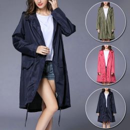 Trench Fashion Women Men Raincoat Jacket Windbreaker Lightweight Breathable Zipper Rain Coat Poncho Windproof Hooded Rainwear Outwear