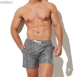 Men's Shorts Mens Sequined Casual Shorts Pocket Sports Loose Sweatpants Swimming Trunks Swimwear Bikini Pantalones Shiny Bling Streetwear 2XL 240226