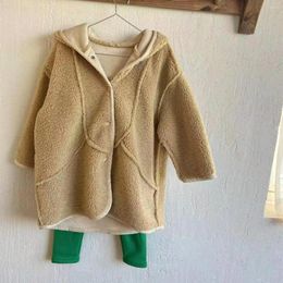 Jackets 7822 Korean Children's Coat 2024 Winter Fashion Girl's Long Double-sided Suede Composite Mao Clothes