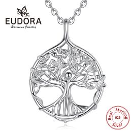 Necklaces EUDORA Sterling Silver Tree Of life Pendant Silver Family tree Necklace with Happy people Fine Jewelry for Women Party Gift D448