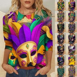 Women's T Shirts 2024 Mardi Shirt For Women Carnival Themed Outfit Party Graphic 3/4 Casual Summer Cute Tops