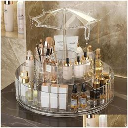 Storage Boxes Bins Display Rotating Mtifunctional Lipstick Transparent Cosmetic Table Fashion Stand Dressing 360° Detachable Box Drop Otcl8