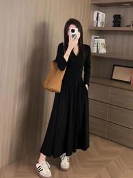 Casual Dresses E Streetwearmaxi Es For Women Rsvppap Officials Store W4M Hepburn Style High-grade Black Long-sleeved Son Autumn Winter 20