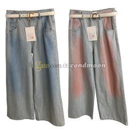 Tie Dyed Pants Women Wide Leg Jeans Vintage Style Denim Pants High Waist Jeans with Waistband