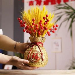 Decorative Flowers Versatile Dried Flower Decor Resin Lucky Bag Vase Wheat Arrangement Wedding Decoration With For Long-lasting