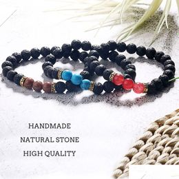 Bracciale con perline in pietra naturale fatte a mano da 8 mm per donna Uomo Guarigione Lava vulcanica Turchese Elastico Gioielli di moda Regalo Dhgarden Dhudp