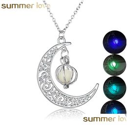 Pendant Necklaces New Arrival Halloween Pearl Hollow Moon Glowing Necklace For Women Meteorite Alloy Charm Fashion Elegant J Dhgarden Dhbpl