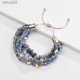 Beaded Fashion Jewellery Multi Layered Crystal Natural Stone Beaded Bracelet Braided Stacked Bracelets for Women YQ240226