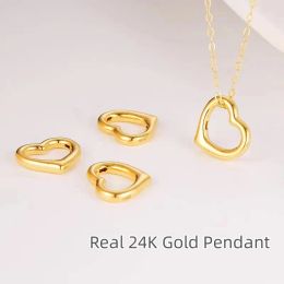 Necklaces MUZHI Real 24K Gold AU999 Heart Shaped Pendant Pure AU750 Necklace Simple Fashion Fine Jewelry Gift for Women