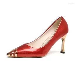 Dress Shoes High-heeled Women 2024 Spring Metal Point Shallow Mouth Single Fashion Patent Fine Heel Women's Wedding
