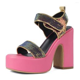 Sandals 2024 Fashion Women Summer Luxury Shoes Leather Super High Heels Platform Designer Round Toes Ladies Block Heel Pink Blue
