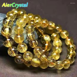 Strand Natural Crystal Reiki Healing Rutilated Elastic Loose Bead Bracelet Quartz Stone Gemstone Fashion Couple Jewelry