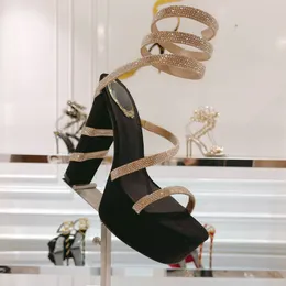 US12 Designers Sandals Fashion shoes Ankle Wraparound heels Rhinestone Snake Strass chunky heel 13cm high heeled Designer shoes Platform heel womens ROMAN Sandal