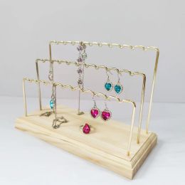 Necklaces Jewelry Organizer Display Stand Metal Earrings Necklace Bracelets Storage Holder Rack DIY Jewelry Display Stand With Wooden Base