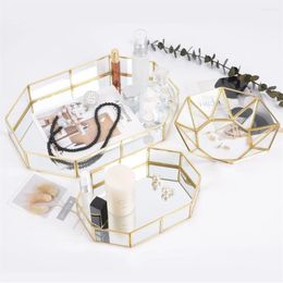 Storage Boxes Desktop Glass Tray Decoration Luxury Jewellery Cosmetic Organiser Box Makeup Northern Europe Retro Gold Case