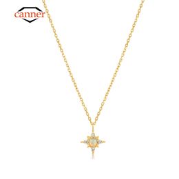 Necklaces CANNER Real S925 Sterling Silver Turquoise Opal Zircon Star Pendant Necklace for Women Clavicle Chain Fine Jewelry Gift Collares
