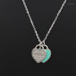New Arrival Love Double Heart Enamel Ladie FOREVER LOVE Stainless Steel Necklace Drift Bottles Jewellery Whole Gift For Women1260U