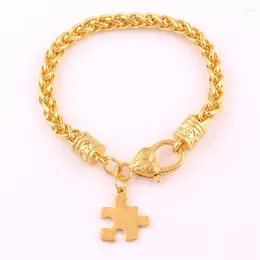 Charm Bracelets Classic Jewellery For Female Male Jigsaw Puzzle Pattern Design Autism Style Wheat Link Chain Zinc Alloy Provide Drop
